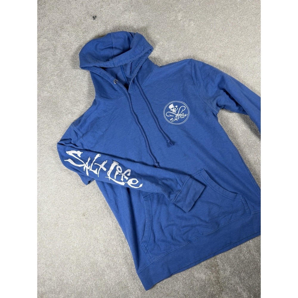 Salt Life Hoodie Mens Medium Blue Skull Crossbones Live Salty Graphic Fishing